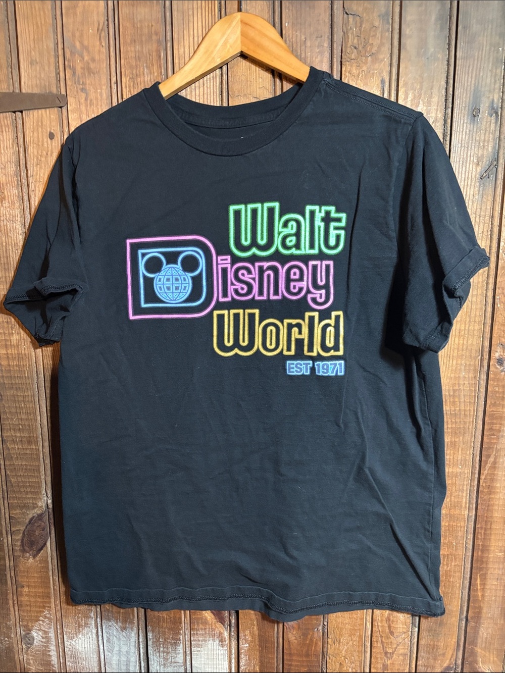 Disney Walt Disney World Black Neon Logo Short Sleeve Tee